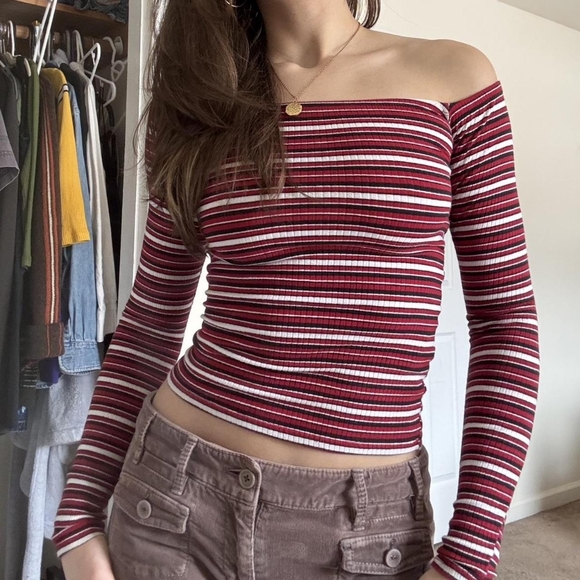 Striped Off-Shoulder Top - Picture 1 of 3